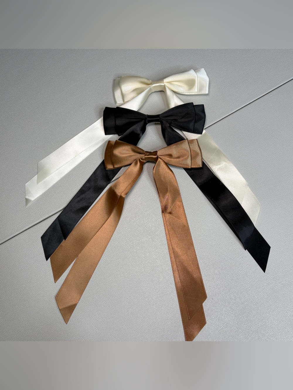 Elegant Satin Ribbon Bow Hair Clips - Ivory, Black, Bronze